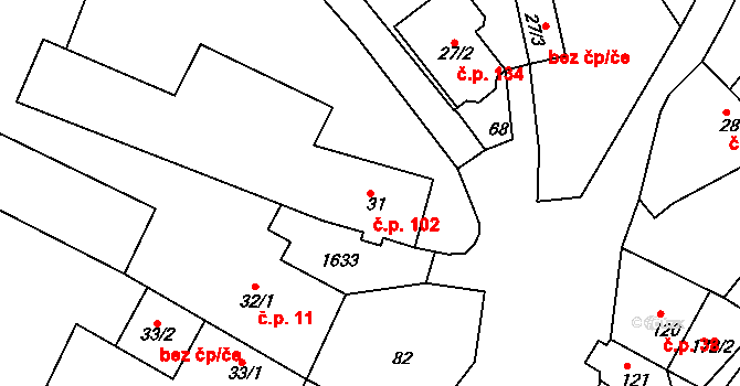 Vršovice 102 na parcele st. 31 v KÚ Vršovice u Opavy, Katastrální mapa
