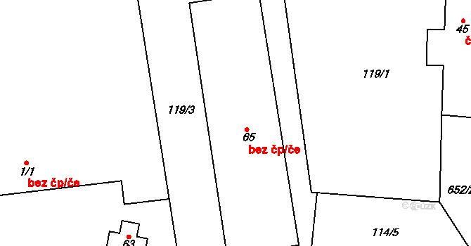 Milín 44517106 na parcele st. 65 v KÚ Stěžov, Katastrální mapa