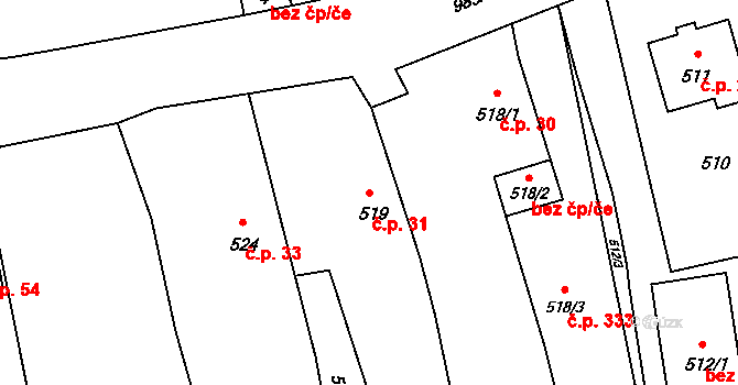 Komárov 31, Opava na parcele st. 519 v KÚ Komárov u Opavy, Katastrální mapa