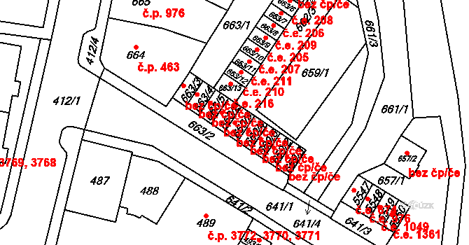 Chomutov 45078106 na parcele st. 660/3 v KÚ Chomutov I, Katastrální mapa