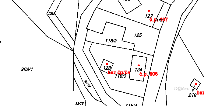 Heřmanov 47028106 na parcele st. 123 v KÚ Heřmanov, Katastrální mapa
