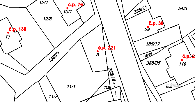 Horní Libchavy 221, Libchavy na parcele st. 9 v KÚ Horní Libchavy, Katastrální mapa