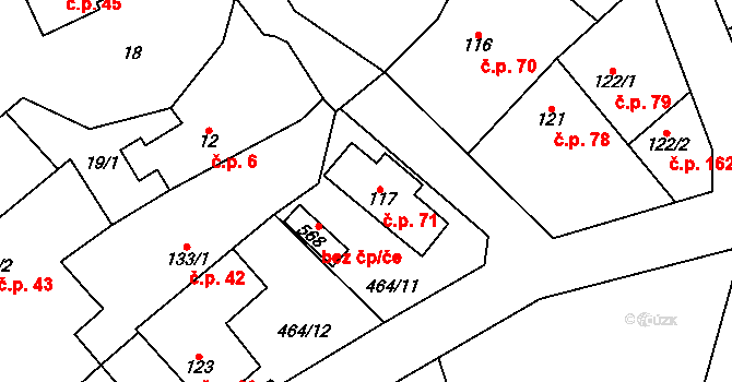Třebotov 71 na parcele st. 117 v KÚ Třebotov, Katastrální mapa