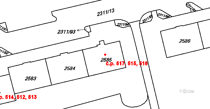 Týnské Předměstí 515,516,517, Domažlice na parcele st. 2585 v KÚ Domažlice, Katastrální mapa
