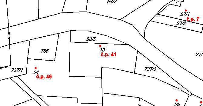 Velešice 41, Pačejov na parcele st. 19 v KÚ Velešice u Pačejova, Katastrální mapa