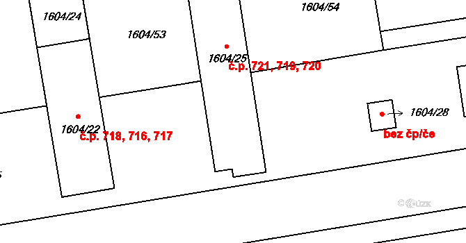 Pražské Předměstí 719,720,721, Jaroměř na parcele st. 1604/25 v KÚ Jaroměř, Katastrální mapa