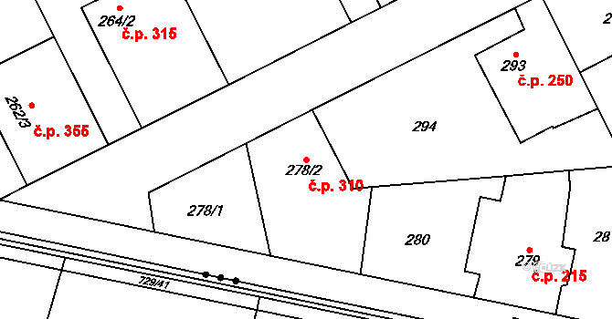 Josefov 310, Jaroměř na parcele st. 278/2 v KÚ Josefov u Jaroměře, Katastrální mapa