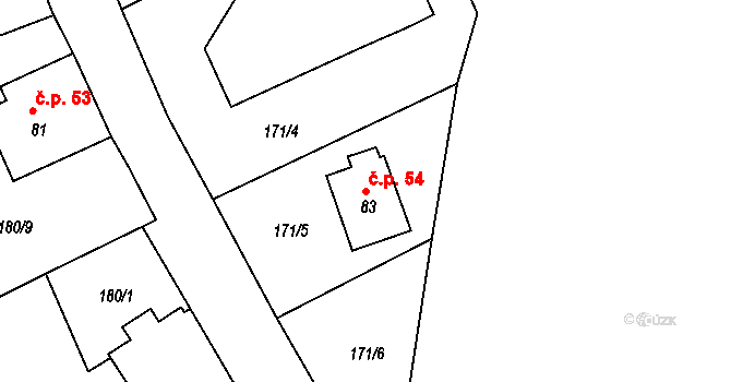 Jestřebí 54 na parcele st. 83 v KÚ Jestřebí nad Metují, Katastrální mapa