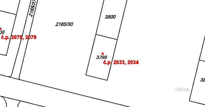 Zelené Předměstí 2033,2034, Pardubice na parcele st. 3800 v KÚ Pardubice, Katastrální mapa