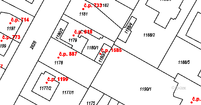 Stará Boleslav 1585, Brandýs nad Labem-Stará Boleslav na parcele st. 1180/3 v KÚ Stará Boleslav, Katastrální mapa
