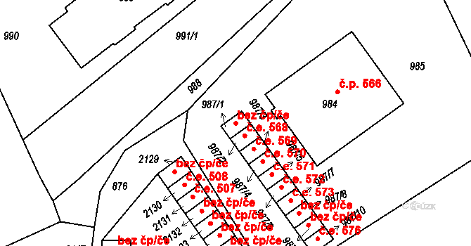 Jedovnice 567 na parcele st. 987/1 v KÚ Jedovnice, Katastrální mapa