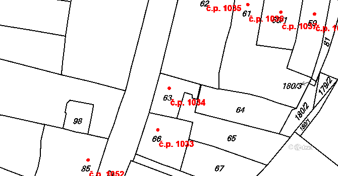 Mohelnice 1034 na parcele st. 63 v KÚ Mohelnice, Katastrální mapa