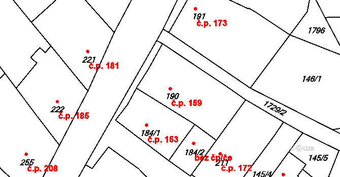 Šanov 159 na parcele st. 190 v KÚ Šanov u Rakovníka, Katastrální mapa