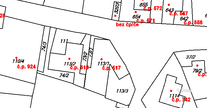 Humpolec 517 na parcele st. 113/1 v KÚ Humpolec, Katastrální mapa
