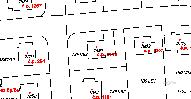 Humpolec 1119 na parcele st. 1962 v KÚ Humpolec, Katastrální mapa