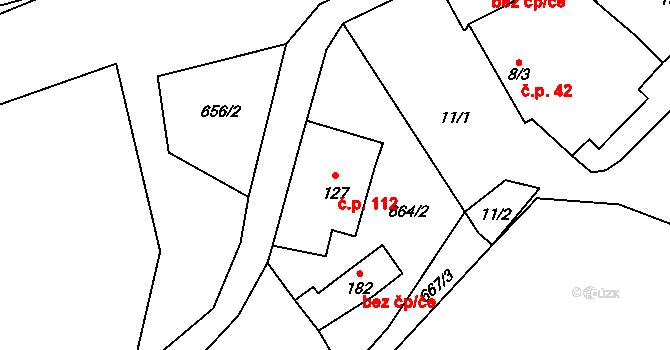 Čeminy 112 na parcele st. 127 v KÚ Čeminy, Katastrální mapa