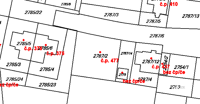 Nosálovice 477, Vyškov na parcele st. 2787/2 v KÚ Vyškov, Katastrální mapa