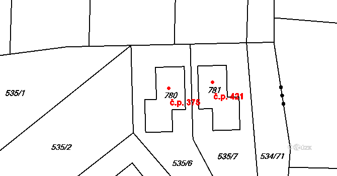 Horoušánky 375, Horoušany na parcele st. 780 v KÚ Horoušany, Katastrální mapa