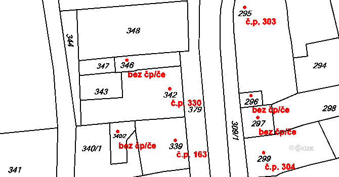 Borkovany 330 na parcele st. 342 v KÚ Borkovany, Katastrální mapa