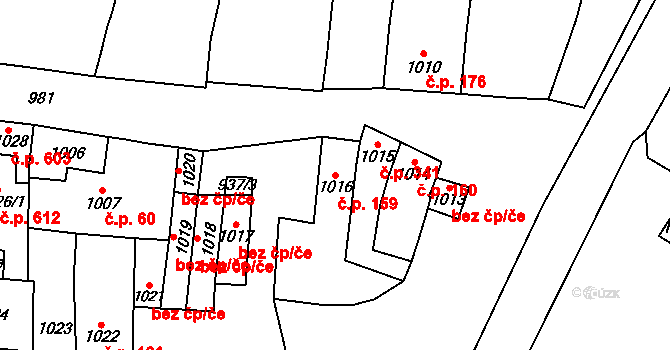 Podivín 159 na parcele st. 1016 v KÚ Podivín, Katastrální mapa