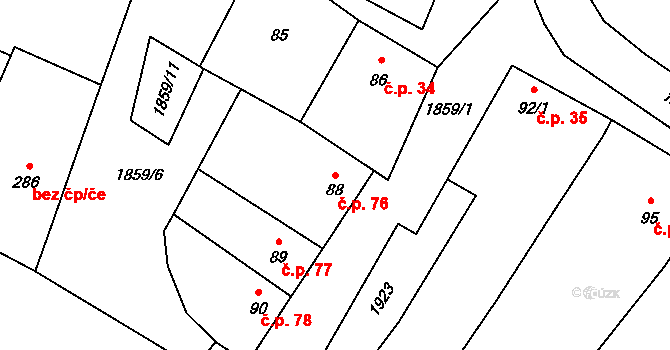 Šakvice 76 na parcele st. 88 v KÚ Šakvice, Katastrální mapa