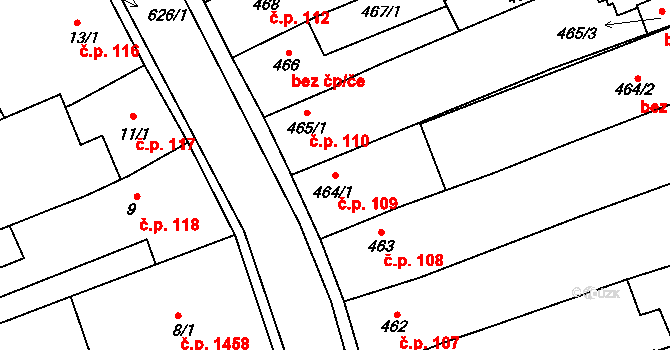 Hustopeče 109 na parcele st. 464/1 v KÚ Hustopeče u Brna, Katastrální mapa