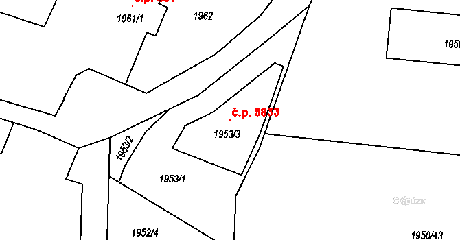 Jihlava 5833 na parcele st. 1953/3 v KÚ Jihlava, Katastrální mapa