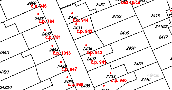 Holešov 942 na parcele st. 2434/1 v KÚ Holešov, Katastrální mapa