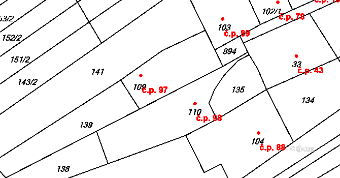 Hluchov 97 na parcele st. 109 v KÚ Hluchov, Katastrální mapa