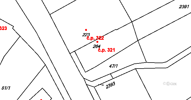 Božice 321 na parcele st. 264 v KÚ České Křídlovice, Katastrální mapa