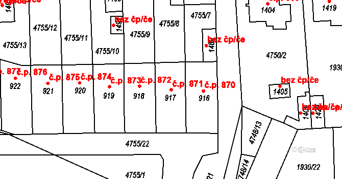 Hrušovany nad Jevišovkou 871 na parcele st. 917 v KÚ Hrušovany nad Jevišovkou, Katastrální mapa