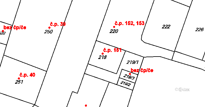 Moravský Krumlov 151 na parcele st. 218 v KÚ Moravský Krumlov, Katastrální mapa