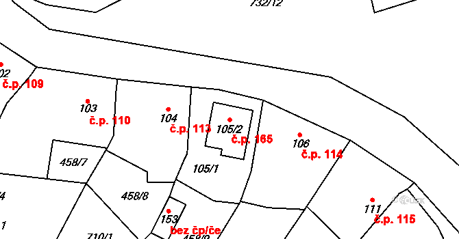 Močovice 165 na parcele st. 105/2 v KÚ Močovice, Katastrální mapa