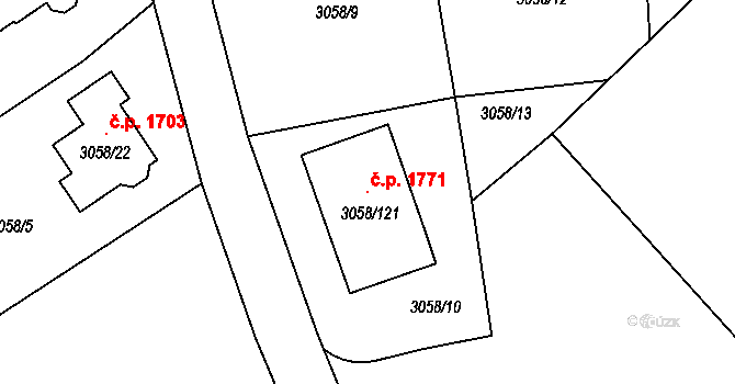 Bystřice nad Pernštejnem 1771 na parcele st. 3058/121 v KÚ Bystřice nad Pernštejnem, Katastrální mapa