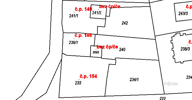 Lomnice 121469107 na parcele st. 239/2 v KÚ Lomnice u Sokolova, Katastrální mapa