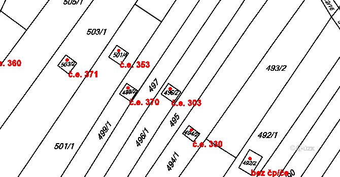 Popůvky 303 na parcele st. 496/2 v KÚ Popůvky u Brna, Katastrální mapa