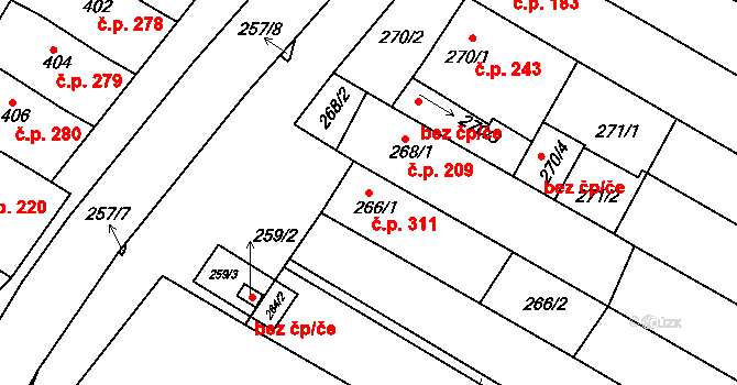 Milokošť 311, Veselí nad Moravou na parcele st. 266/1 v KÚ Milokošť, Katastrální mapa
