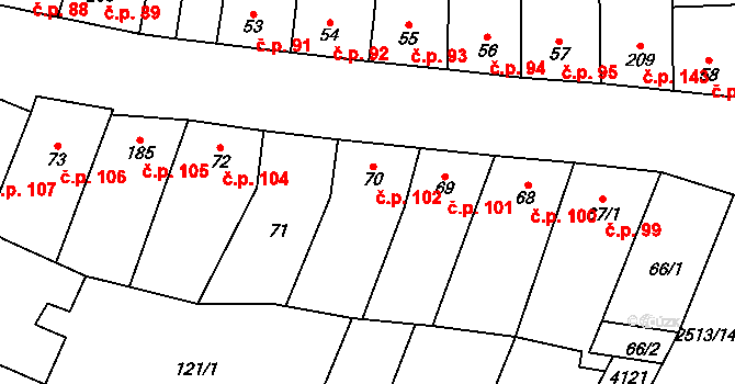 Chvalkovice na Hané 102, Ivanovice na Hané na parcele st. 70 v KÚ Chvalkovice na Hané, Katastrální mapa