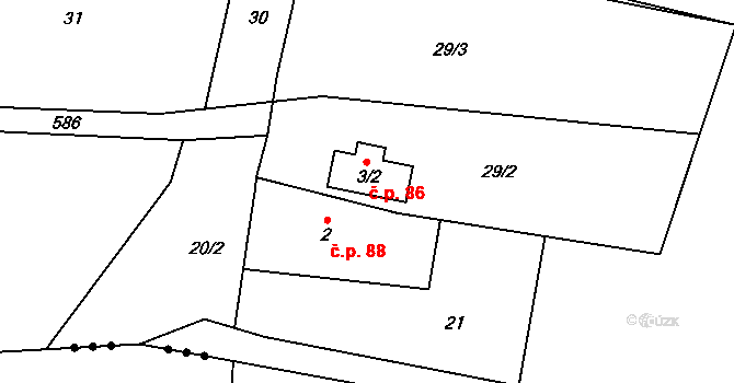 Rudíkovy 88, Třemešná na parcele st. 2 v KÚ Rudíkovy, Katastrální mapa