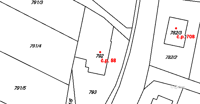 Krmelín 58 na parcele st. 792 v KÚ Krmelín, Katastrální mapa