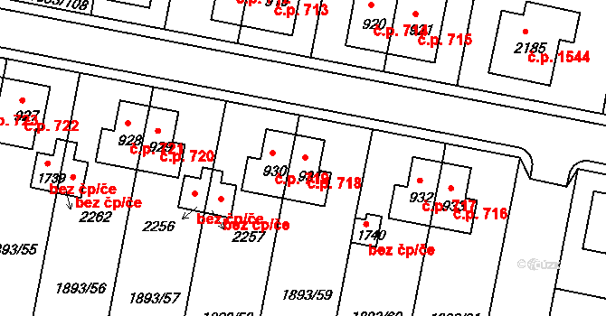 Vlašim 718 na parcele st. 931 v KÚ Vlašim, Katastrální mapa