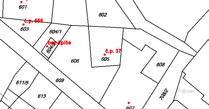 Hrádek nad Nisou 37 na parcele st. 605 v KÚ Hrádek nad Nisou, Katastrální mapa