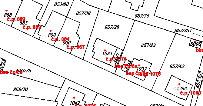 Blansko 1076 na parcele st. 1031 v KÚ Blansko, Katastrální mapa