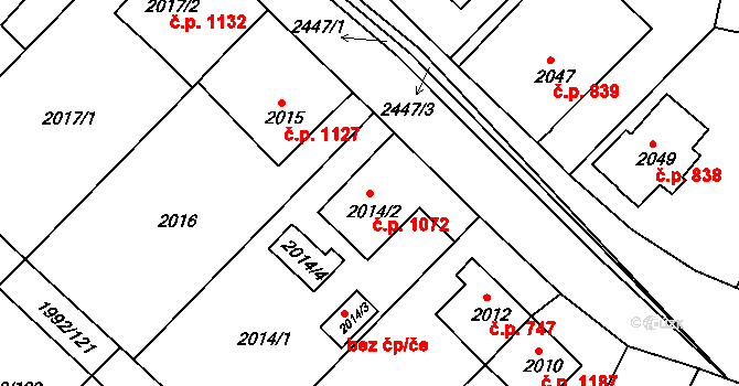 Mnichovo Hradiště 1072 na parcele st. 2014/2 v KÚ Mnichovo Hradiště, Katastrální mapa