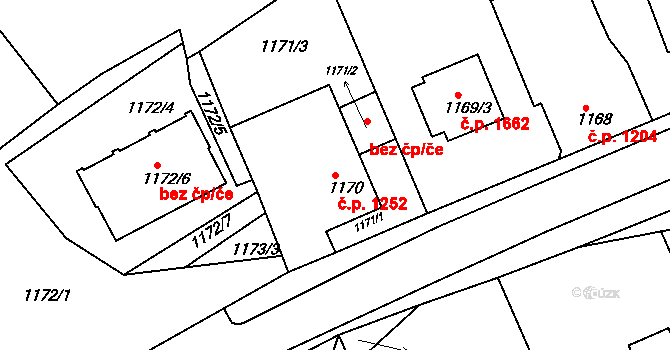 Tachov 1252 na parcele st. 1170 v KÚ Tachov, Katastrální mapa