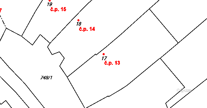 Krakořice 13, Šternberk na parcele st. 17 v KÚ Krakořice, Katastrální mapa