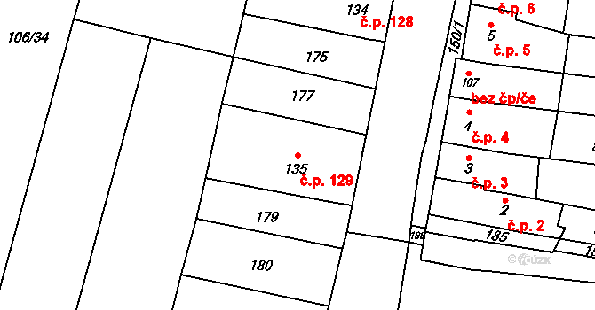 Lípy 129, Slatinice na parcele st. 135 v KÚ Lípy, Katastrální mapa
