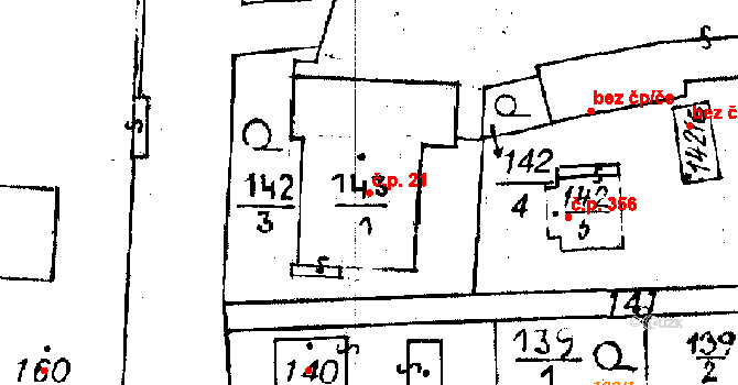Újezd 21 na parcele st. 143/1 v KÚ Újezd u Uničova, Katastrální mapa