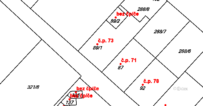 Chotiměř 73 na parcele st. 89/1 v KÚ Chotiměř, Katastrální mapa