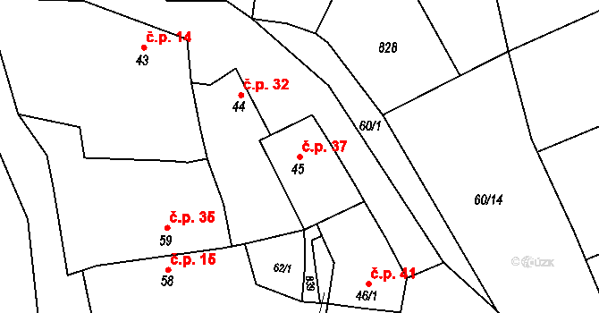 Vodochody 37, Straškov-Vodochody na parcele st. 45 v KÚ Vodochody, Katastrální mapa